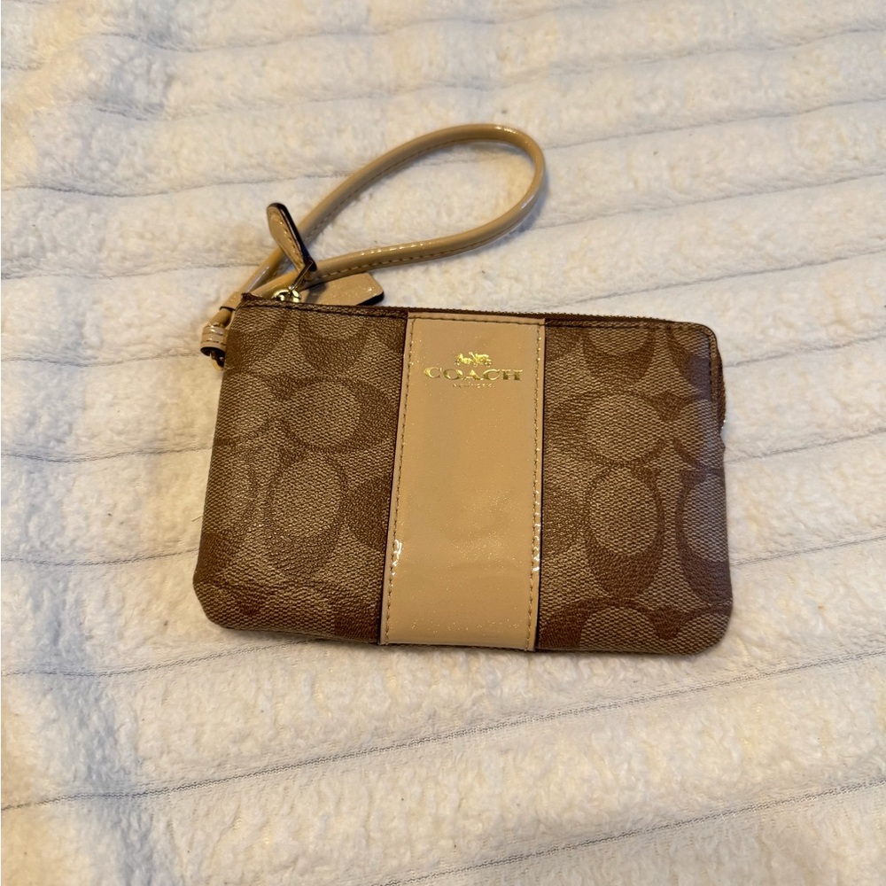 Coach Brown and Tan Clutch with Signature Monogram